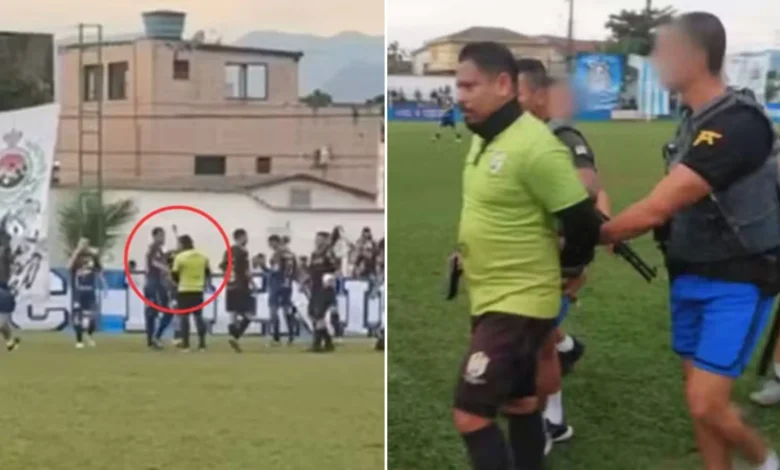 Football : un arbitre arrêté par la police pendant un match (Vidéo)