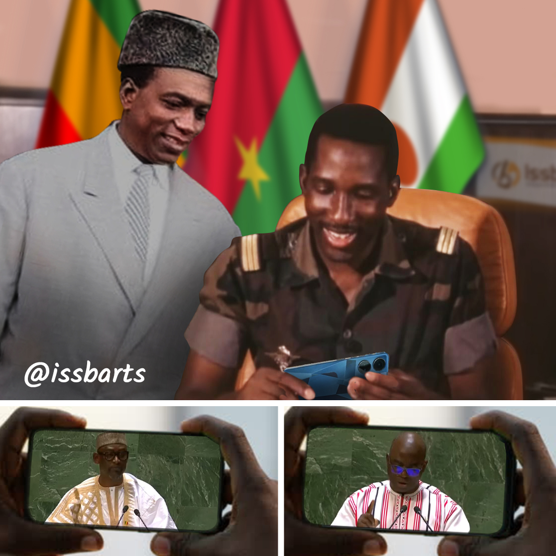 Caricature : Modibo Keita & Thomas Sankara contemplant les deux discours de l'année 2023