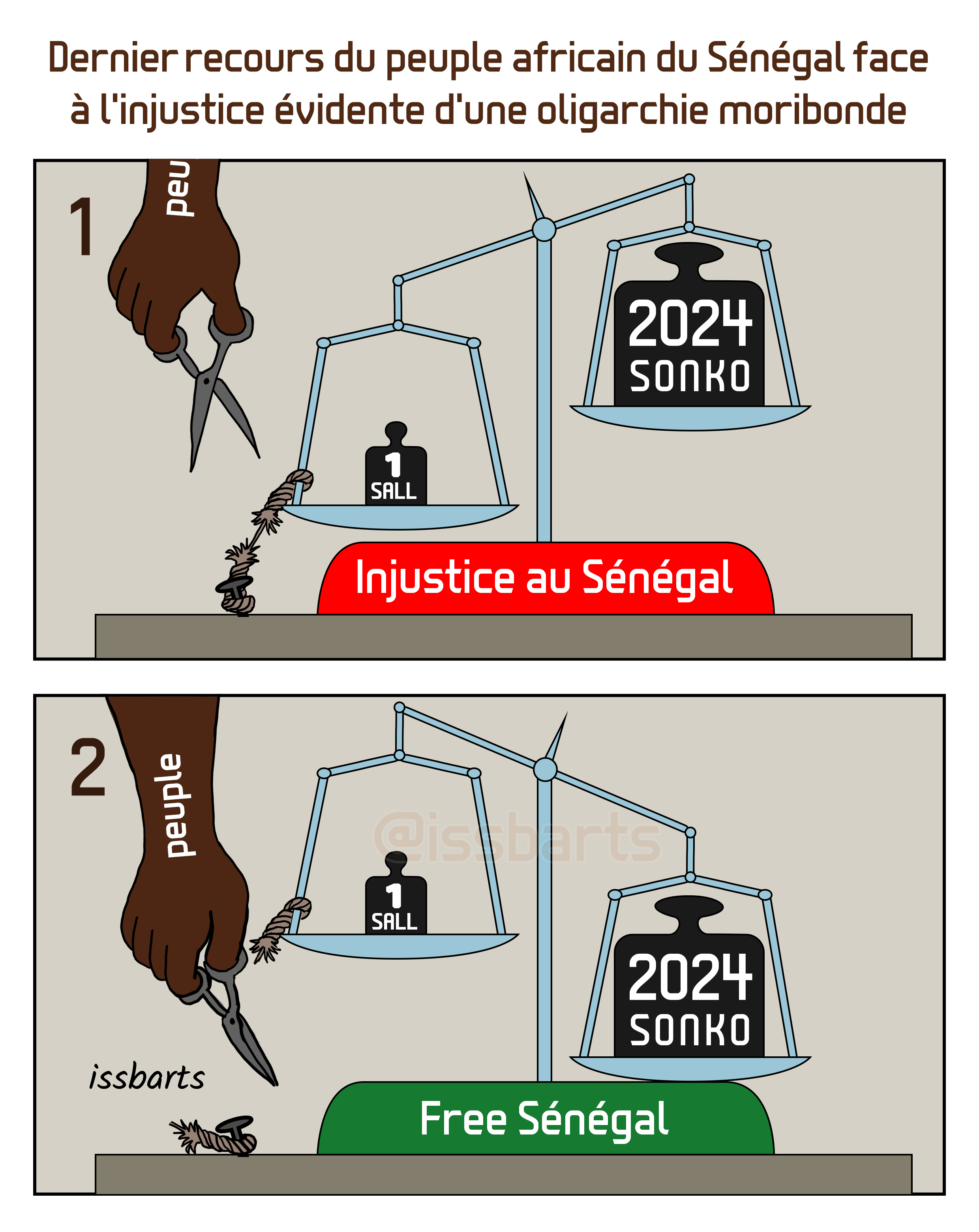 Caricature : Dernier recours du peuple africain du Sénégal face à l'injustice évidente d'une oligarchie moribonde