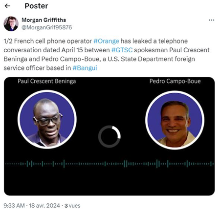 La fuite d'une conversation téléphonique entre un activiste centrafricain et un fonctionnaire du département d'État des États-Unis