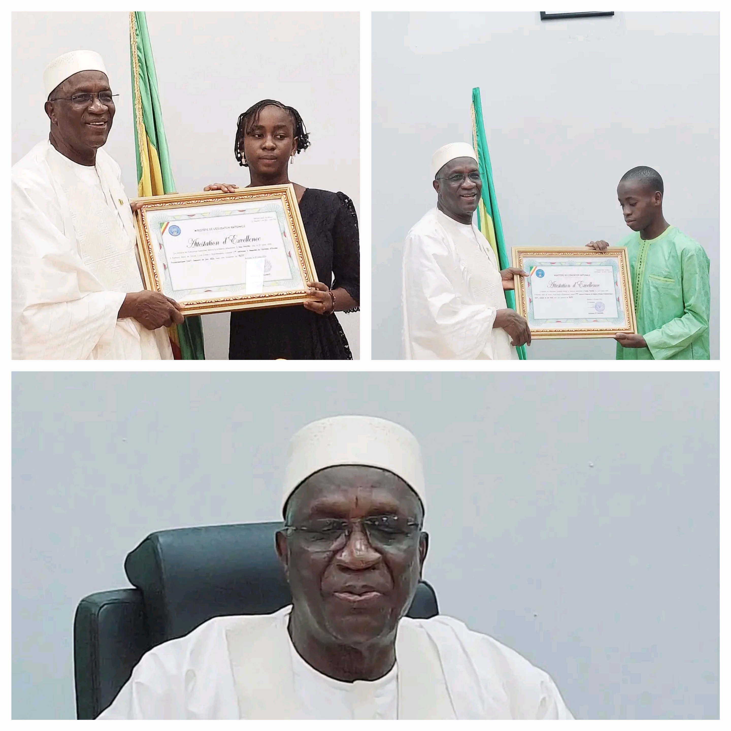 Les trois premiers nationaux au DEF, session de juin 2024, reçus par le ministre de l'éducation nationale.