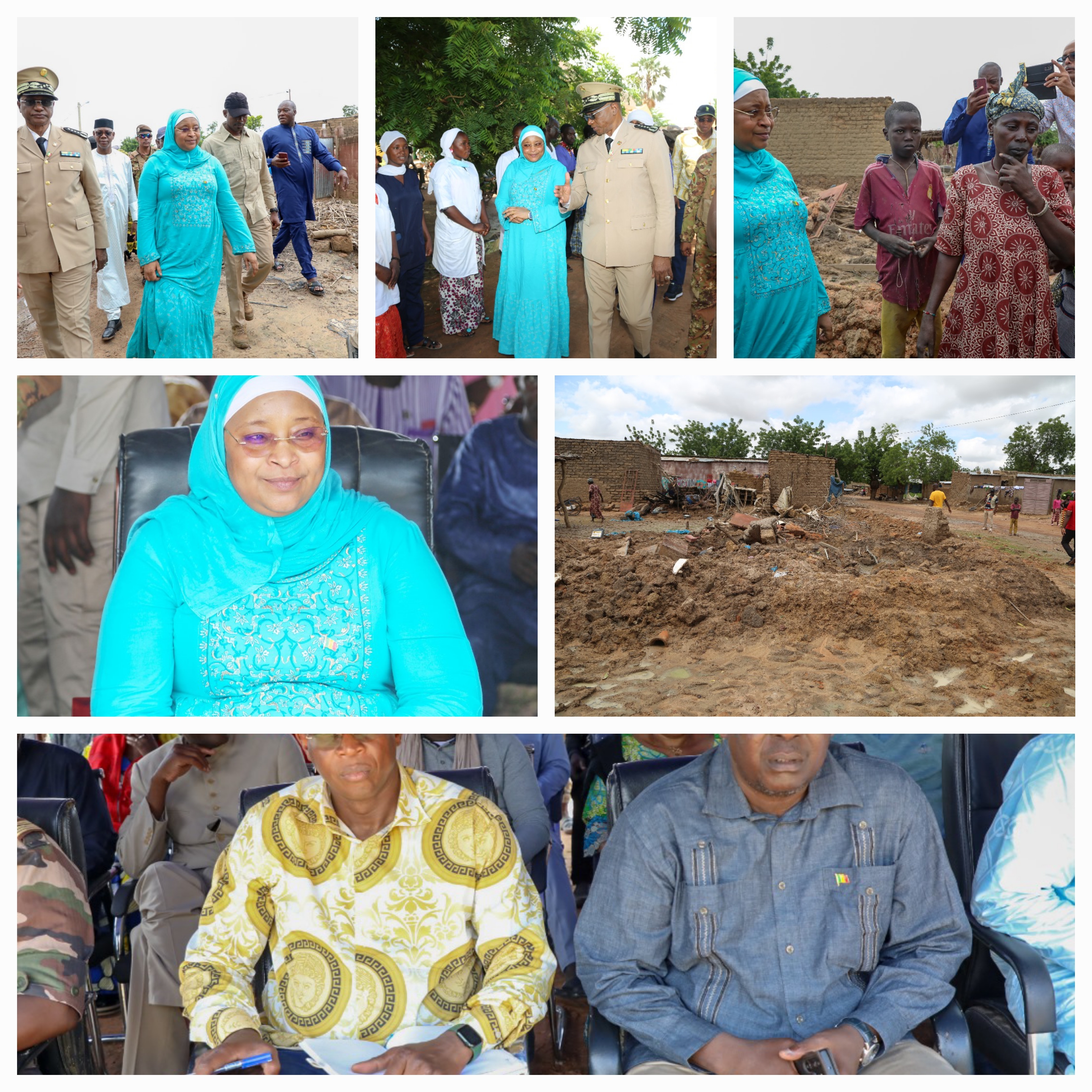 Inondation : Bla, pieds dans l’eau, le ministre Assa Badiallo TOURE présente, pour alléger les souffrances des sinistrés avec des vivres et non vivres d’une valeur de 230 millions de Fcfa.