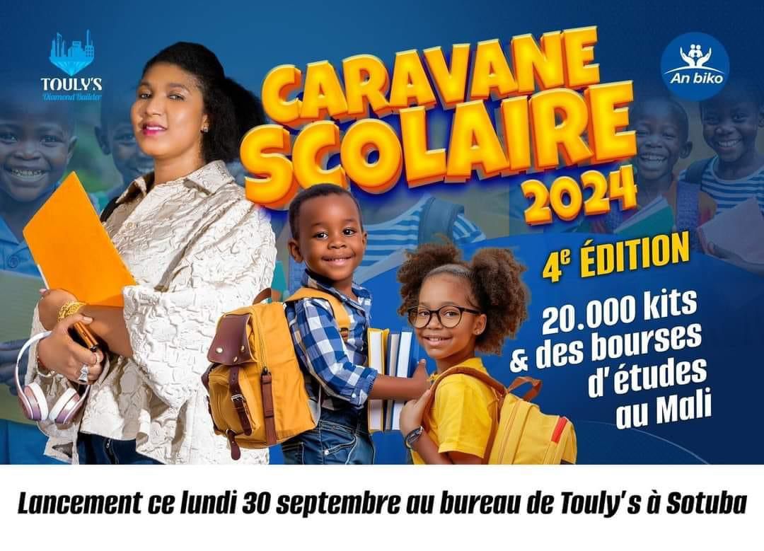 Caravane scolaire 2024 : Lancement par Touly’S de 20 000 kits et bourses d’études ce lundi 30 septembre 2024.